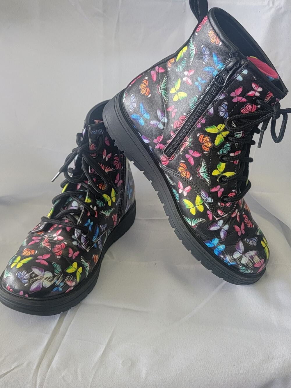 Skechers Boots Girls 3 Black Gravlen Combat Kids Grunge Butterfly Boots 0072